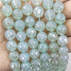 Lt.Green Agate Beads Faceted Round Electroplated AA-Grade, approx 12mm dia