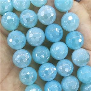 Blue Agate Beads Faceted Round Electroplated AA-Grade, approx 12mm dia
