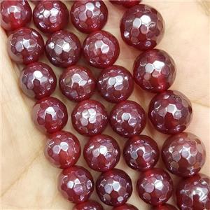 Natural Red Carnelian Agate Beads Faceted Round Electroplated, approx 10mm dia