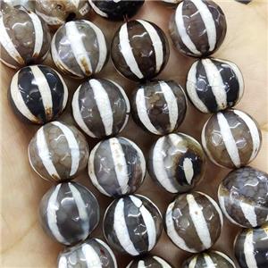 Gray Tibetan Agate Beads Faceted Round Watermelon, approx 14mm dia