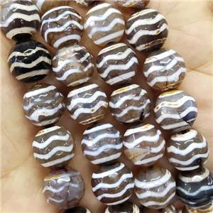 Gray Tibetan Agate Beads Wave Faceted Round, approx 14mm dia