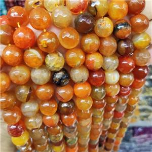 Natural Agate Beads Faceted Round Orange Dye B-Grade, approx 14mm dia