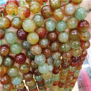 Natural Agate Beads Faceted Round GreenRed Dye B-Grade, approx 14mm dia