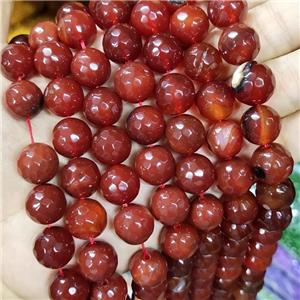 Natural Agate Beads Faceted Round Red Dye B-Grade, approx 14mm dia