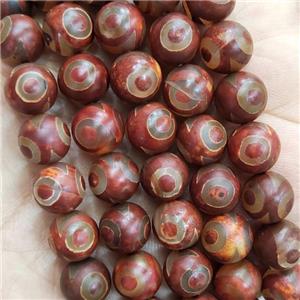 Red Tibetan Agate Beads Smooth Round Evil Eye, approx 10mm dia