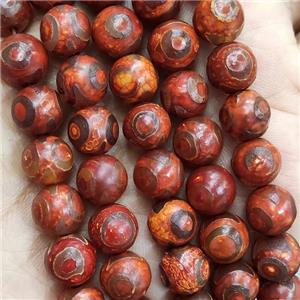 Red Tibetan Agate Beads Smooth Round Eye, approx 10mm dia