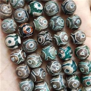 Green Tibetan Agate Round Beads Smooth Eye, approx 10mm dia