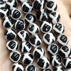 Black Tibetan Agate Round Beads Smooth Football, approx 10mm dia