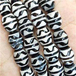 Black White Tibetan Agate Barrel Beads, approx 12x16mm