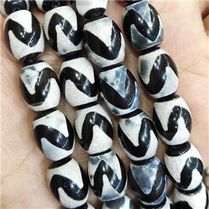 Black White Tibetan Agate Barrel Beads, approx 12x16mm