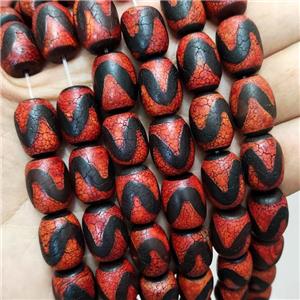 Red Fire Tibetan Agate Barrel Beads, approx 12x16mm