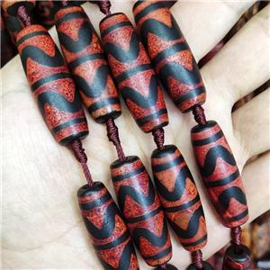 Red Black Fire Tibetan Agate Rice Beads, approx 14-40mm