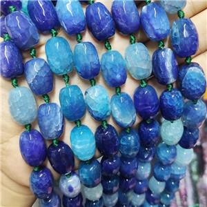 Blue Agate Barrel Beads Faceted Dye, approx 13-18mm