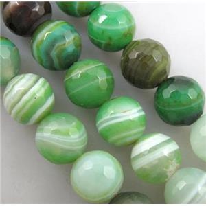 green Striped Agate Stone beads, faceted round, 10mm dia, approx 39pcs per st