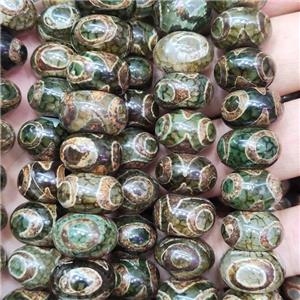 Tibetan Agate Rondelle Beads Evil Eye Green Smooth, approx 14mm