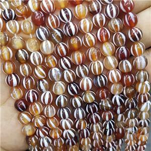 Red Tibetan Agate Beads Round Smooth Watermelon, approx 8mm dia