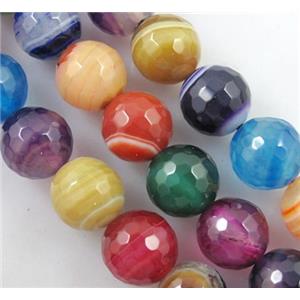 Striped Agate Stone beads, faceted round, mix color, 10mm dia, approx 39pcs per st