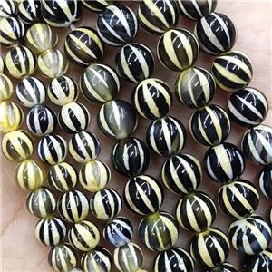 Tibetan Agate Beads Round Smooth Watermelon Yellow, approx 6mm dia