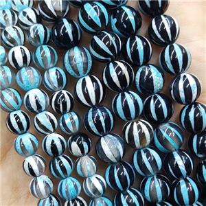 Tibetan Agate Beads Round Smooth Watermelon Blue, approx 6mm dia