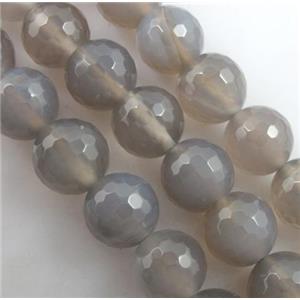 gray Agate Stone bead, faceted round, 12mm dia, approx 33pcs per st