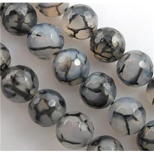 veins Agate Stone bead, faceted round, 12mm dia, approx 33pcs per st