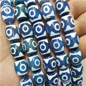 Tibetan Agate Barrel Beads Evil Eye Blue, approx 12-16mm