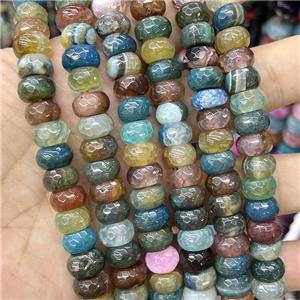 Natural Agate Rondelle Beads Dye Faceted Multicolor, approx 6x10mm
