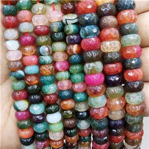 Natural Agate Rondelle Beads Dye Faceted Multicolor, approx 5x8mm