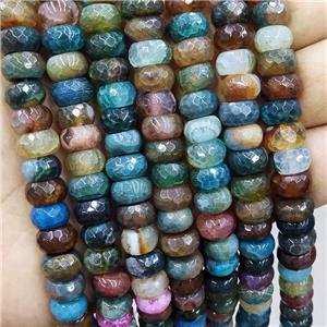 Natural Agate Rondelle Beads Dye Faceted Multicolor, approx 5x8mm