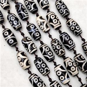 Black Tibetan DZi Agate Beads Barrel Evil Eye Smooth, approx 10-20mm, 18pcs per st