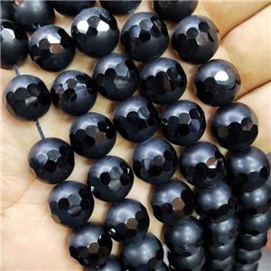 Black Onyx Agate Beads Faceted Round, approx 14mm dia