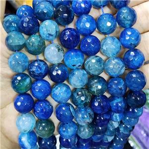 Natural Agate Beads Faceted Round Blue Dye B-Grade, approx 14mm dia