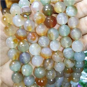 Natural Agate Beads Faceted Round Lt.Green Dye B-Grade, approx 14mm dia