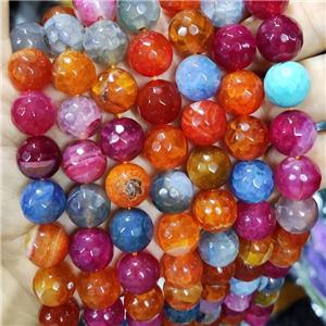 Natural Agate Beads Faceted Round Mixed Color Dye B-Grade, approx 14mm dia