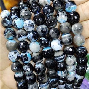 Black Fired Agate Beads Faceted Round Blue B-Grade, approx 14mm dia