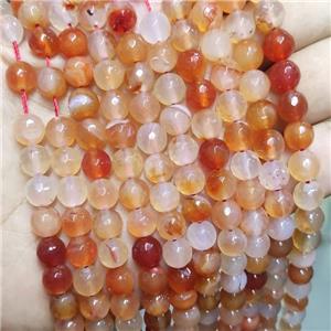 Lt.red Agate Beads Faceted Round Dye, approx 8mm dia