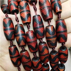 Black Tibetan Agate Rice Beads Red, approx 14-30mm, 10pcs per st