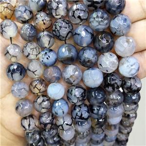 Black Veins Agate Beads Faceted Round, approx 14mm dia