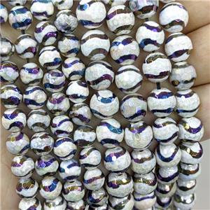 Tibetan Agate Beads Wave Faceted Round Rainbow Electroplated, approx 10mm dia