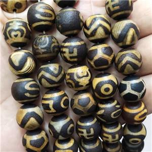 Tibetan Agate Beads Round Yellow Dye Matte, approx 14mm dia, 25pcs per st