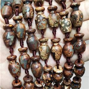 Tibetan Agate Bottle Beads Brown, approx 13-25mm, 11pcs per st