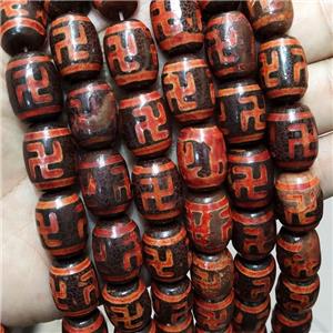 Tibetan Agate Barrel Beads Buddist Red, approx 13-18mm, 19pcs per st