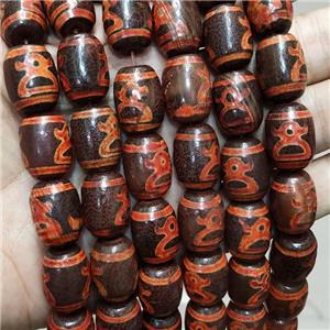 Tibetan Agate Barrel Beads Red, approx 13-18mm, 19pcs per st