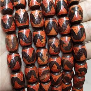 Tibetan Agate Barrel Beads Red Wave, approx 13-18mm, 19pcs per st
