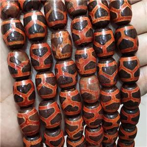 Tibetan Agate Barrel Beads Red Tortoise, approx 13-18mm, 19pcs per st