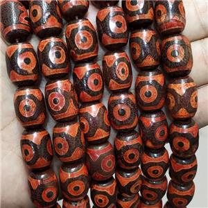 Tibetan Agate Barrel Beads Red Evil Eye, approx 13-18mm, 19pcs per st