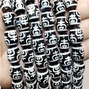 Tibetan Agate Barrel Beads Black, approx 12-16mm, 22pcs per st