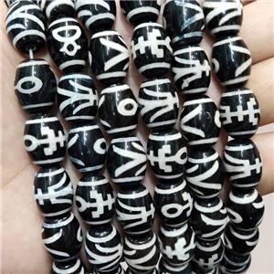 Tibetan Agate Barrel Beads Black, approx 12-16mm, 22pcs per st