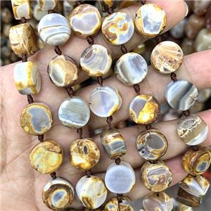 Yellow Fired Agate Button Beads Circle, approx 14mm