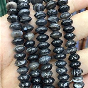 Natural Black Stripe Agate Rondelle Beads Smooth, approx 5x8mm